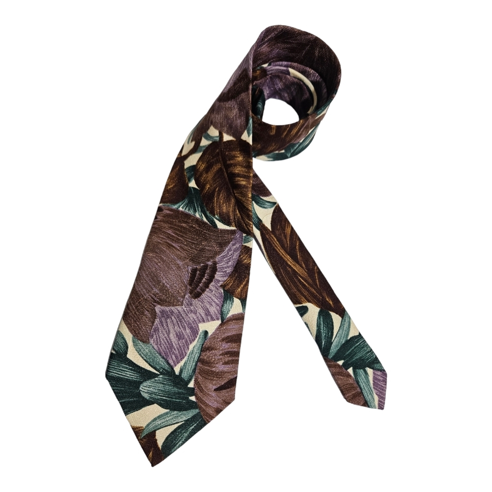 CARNAVAL DE VENISE Brown/Green Leaf Silk LUXURY Tie HANDMADE ITALY